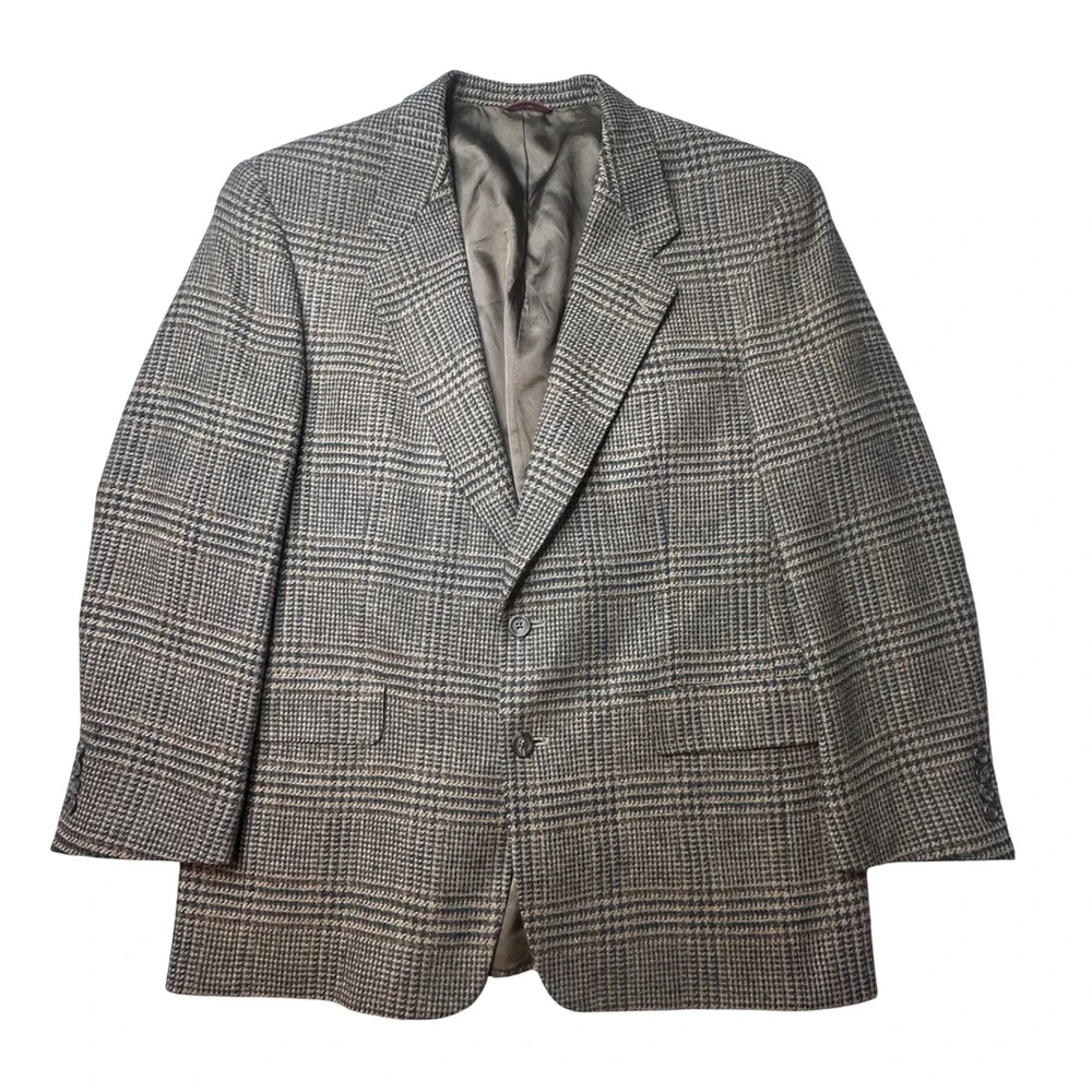 Vintage Hart Schaffner Marx Blazer Mens 42 Brown Glen Plaid Pure Virgin Wool 90s